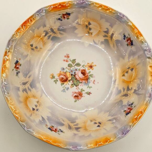 Vintage Bavarian Lusterware Floral Serving Bowl Iridescent Decorative Dish - Picture 4 of 7